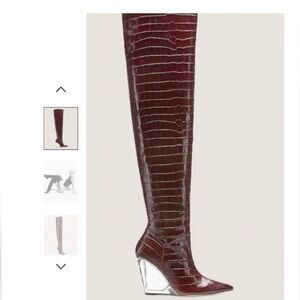 LUCITE 100 WEDGE BOOT  Burgundy CROC embossed leather Over the knee